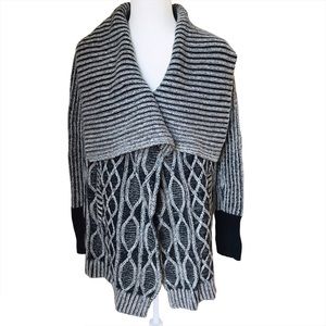 Max Studio Chunky Cardigan Alpaca/lambsWool  Black/Gray Sweater S:SM